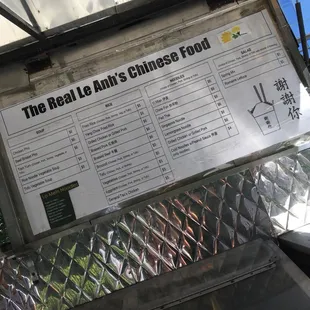 Menu as of June 2018