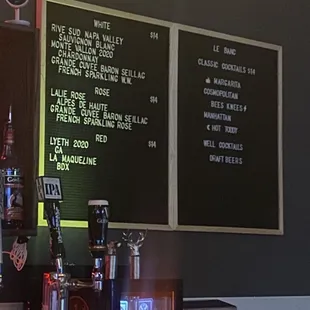 Wine menu, bar signature and well cocktails