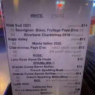 Wine menu