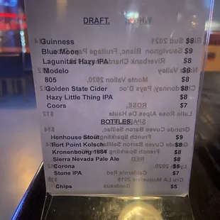 Beer menu