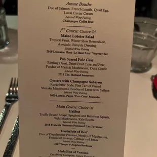 2022 NYE Menu.