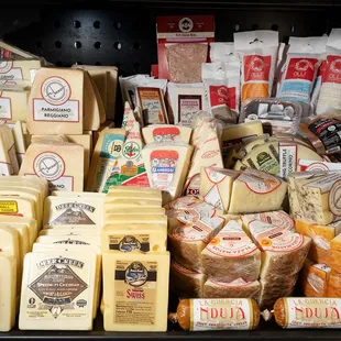 Assortments of local California made and imported cheeses from France, Australia, Italy and more