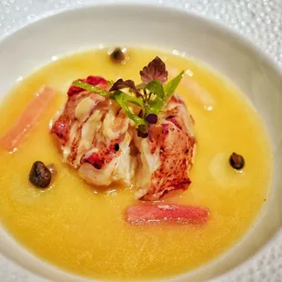 Poached Lobster with Summer Vegetable Medley in Miso-Sake Lobster Broth