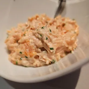Lunch Hors D'oeuvre: Salmon Rillettes with toast points. Very tasty