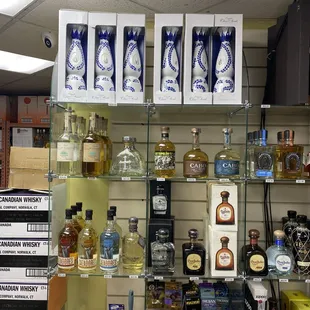 shelves of liquor and liquor products