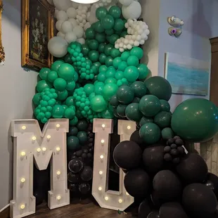 Balloons set up for photos for graduation.