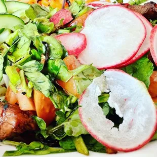 a close up of a salad