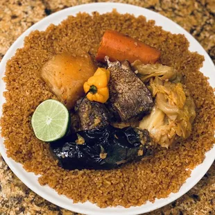 Red Thieboujeun (rice, fish and vegetables)