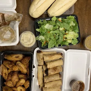 Senegalese egg roll Nem, friend plantains, bread, homemade mayonnaise, salad