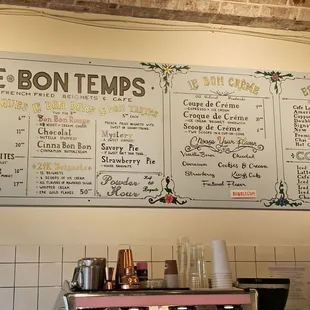 a menu on the wall