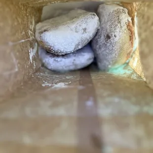 the inside of a bag of doughnuts