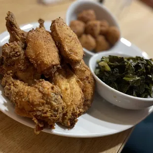 fried chicken and greens