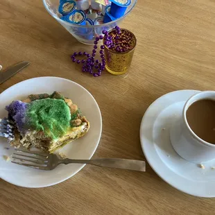 Praline Kings cake and coffee for breakfast. Yum!