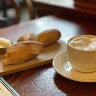 Upon arrival, hot baguette is paired with my cappuccino.  Delicious way to open the conversation.
