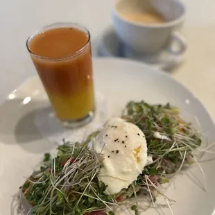 Avocado toast and carrot ginger juice