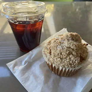 Cold brew and gluten free brown sugar peach muffin