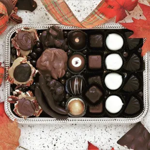 a tray of assorted chocolates