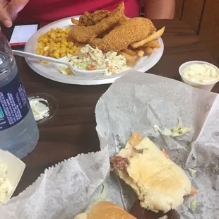 Fish and oyster combo and sausage poboy