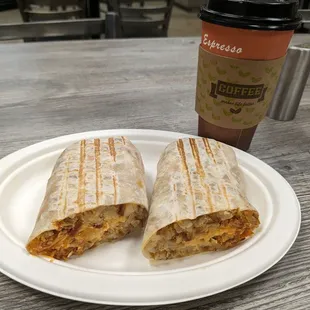 Chorizo Burrito and a Cappuccino with Cinnamon