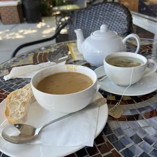 Mushroom brie soup and tea