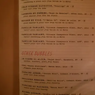 a menu in a restaurant