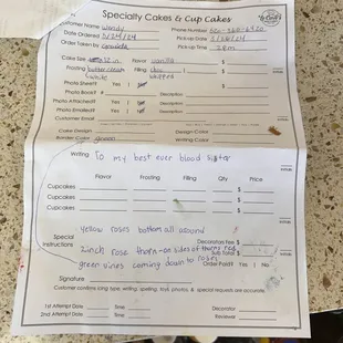 This is the order. Instructions not followed.