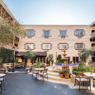 Outdoor Dining in Le Chateau Garden Bistro in Costa Mesa.