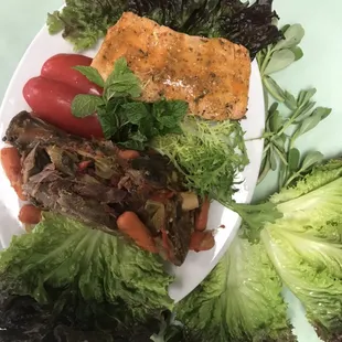 Alaskan salmon and lamb shank