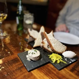 Bread service with pate de foi gras