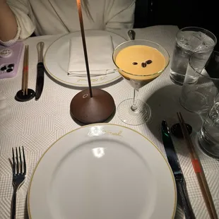 Table setting with Hanoi coffee (espresso martini)