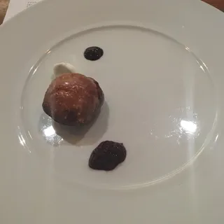 Sourdough Donut, Made with Chefs 20 Year Old Starter, Strawberry Brle, Meyer Lemon Curd, Sour Cream