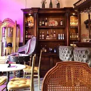 Interior stocked with cool antique furniture.