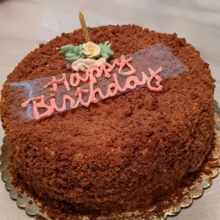 a chocolate birthday cake