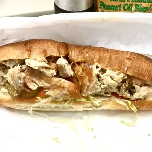 My Greek Chicken Kabob Sandwich on French Roll. [$4.50 a la carte.]