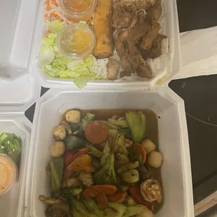 Grilled Chicken Vermicelli (BúN Gà Nướng Chả Giò), Seafood &amp; Assorted Vegetable (đồ Biển XÀO Rau Cải)