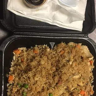 The fried rice here sucks and this is all they send to go.
