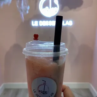 Cheers to a wonderful Strawberry Slushy with mango agar boba at Le Dessert Lab in Richmond.