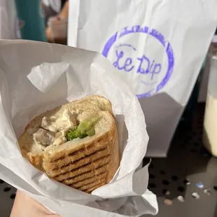 Hot Chicken Broccoli Mushroom Sandwich, always with garlic sauce!