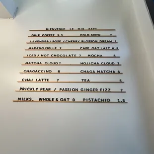 Drink menu