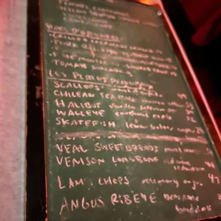 a menu on a blackboard