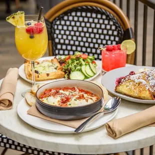 a table of food and drinks