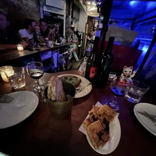a table with a variety of food items
