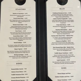 Menu as of July 2024
