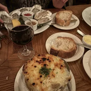 French onion soup and oysters