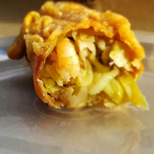 Crunchy cabbage and shrimp in my first bite of the egg roll.