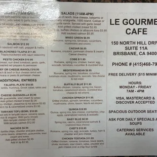 a menu for a cafe