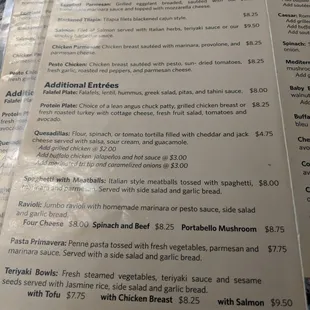 a menu for a restaurant