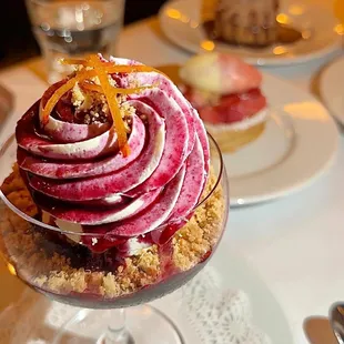 a dessert in a glass dish