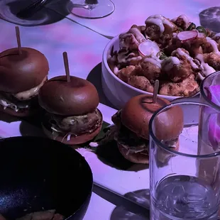 a variety of food items on a table