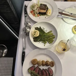 Grilled Salmon and Hanger Steak with Asparagus